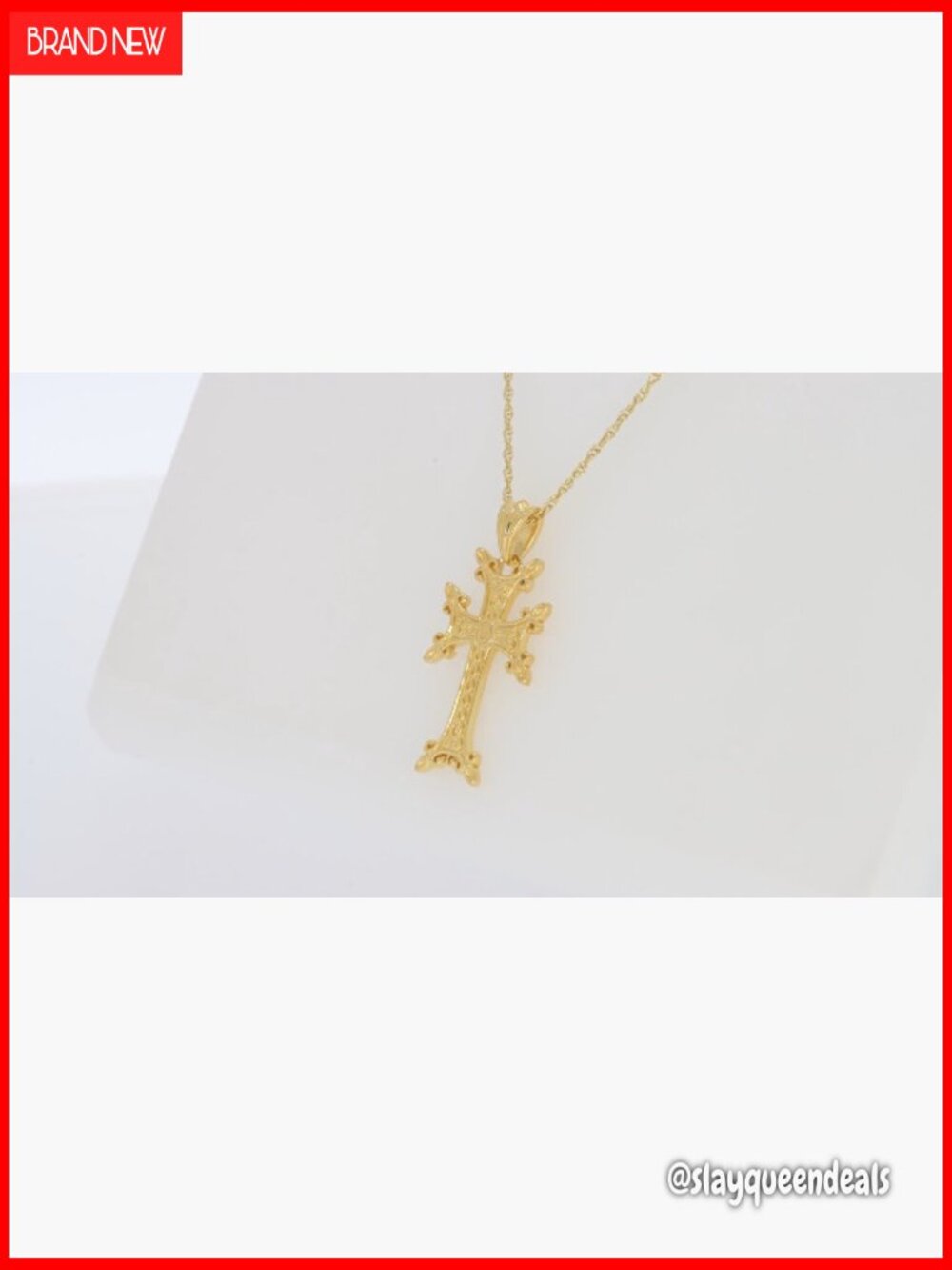 Armenian Cross Pendant Necklace with Rope Chain, 14K Gold Over 925 Sterling - Picture 7 of 7